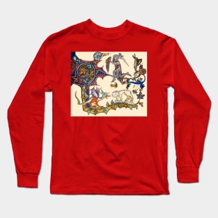 WEIRD BESTIARY,MEDIEVAL KNIGHT FIGHTING SNAIL,DRAGON AND LION Long Sleeve T-Shirt